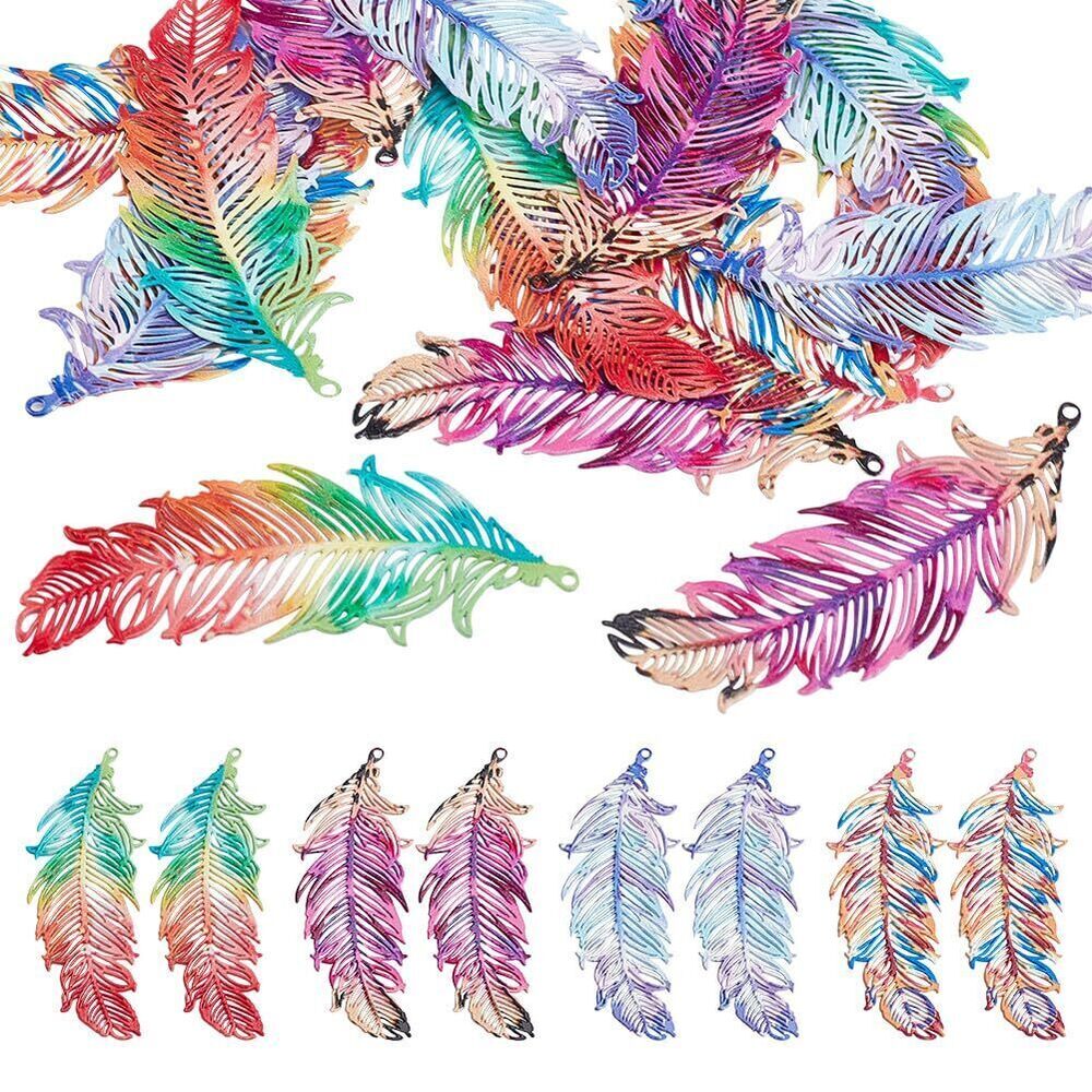 4858 16pcs Rainbow Feather Charms Earring Making Kit Stainless Steel